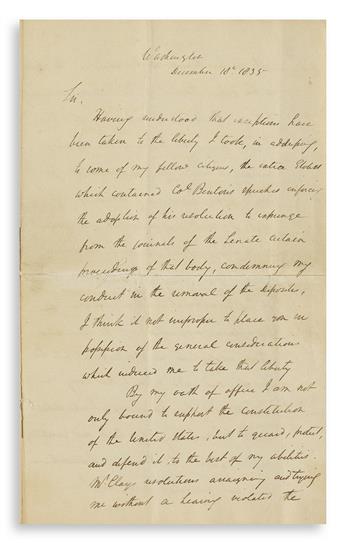 JACKSON, ANDREW. Letter Signed, as President, to Thomas K. Gordon,